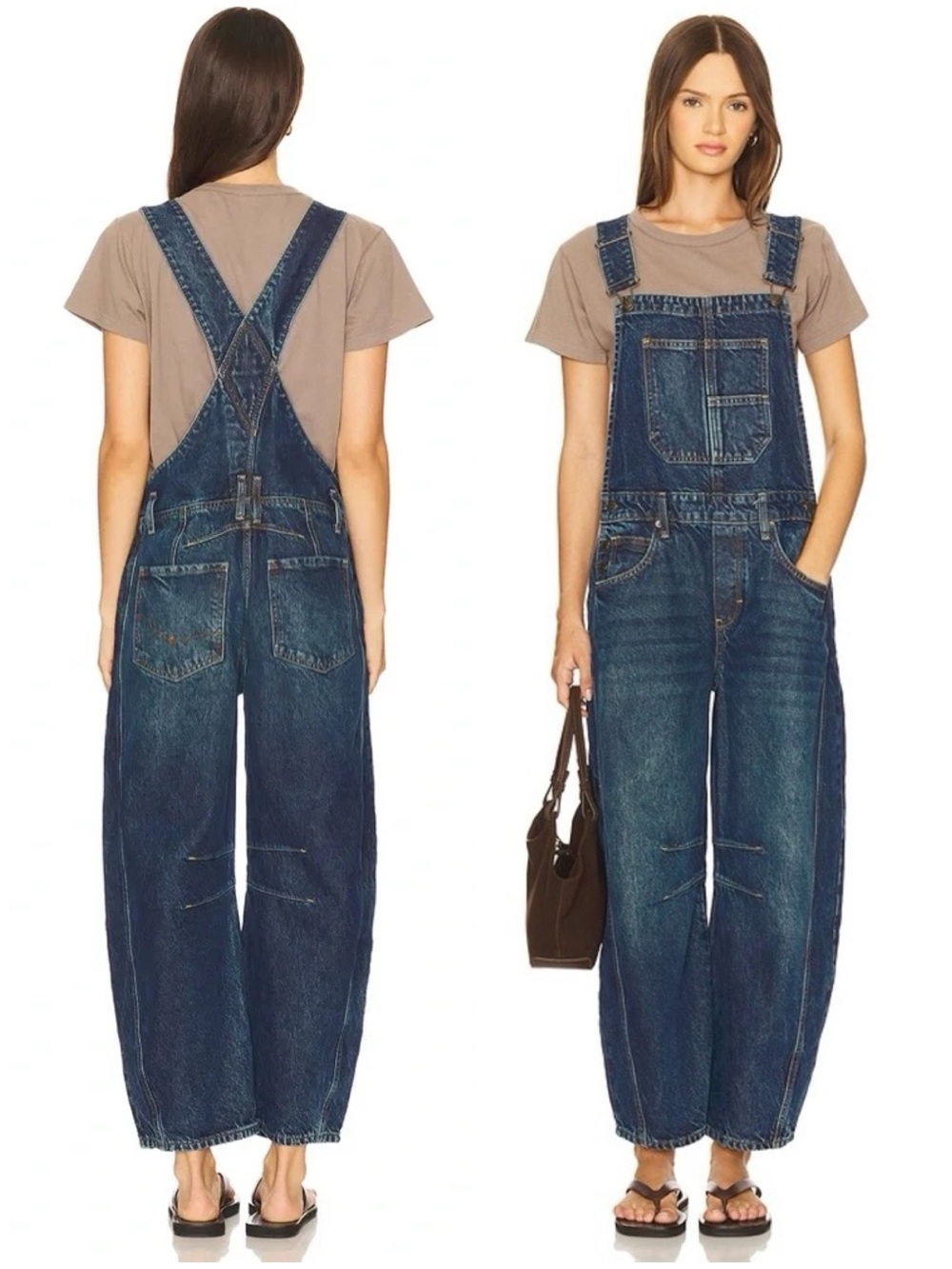 NWT Free People x We The Free Good Luck Barrel Overalls in Deep End